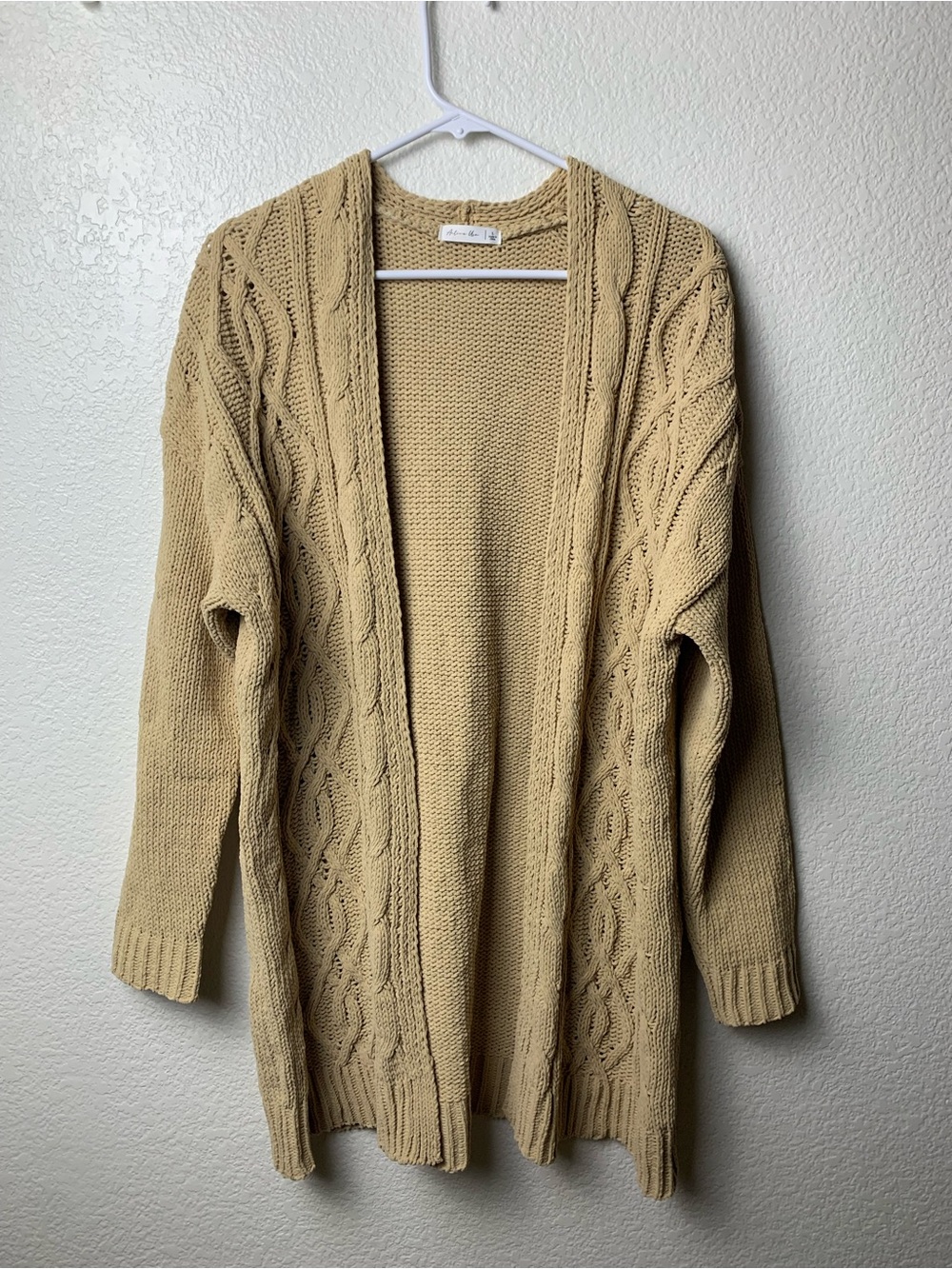 Active USA Beige Cable Knit Open Front Chenille Cardigan Sweater Size Large